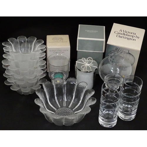 854 - A quantity of assorted glassware to include Dartington Crystal candle holder, Dartington candlelamp,... 