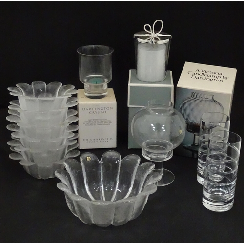 854 - A quantity of assorted glassware to include Dartington Crystal candle holder, Dartington candlelamp,... 