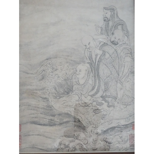 89 - Five Chinese prints after Shitao depicting figures in a landscape. Each approx. 11 1/4