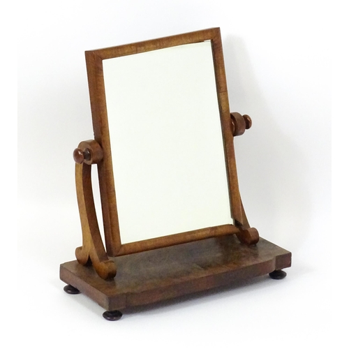 2 - A late 19thC mahogany toilet / dressing mirror with scrolled supports and raised on squat bun feet. ... 