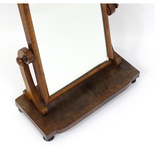 2 - A late 19thC mahogany toilet / dressing mirror with scrolled supports and raised on squat bun feet. ... 