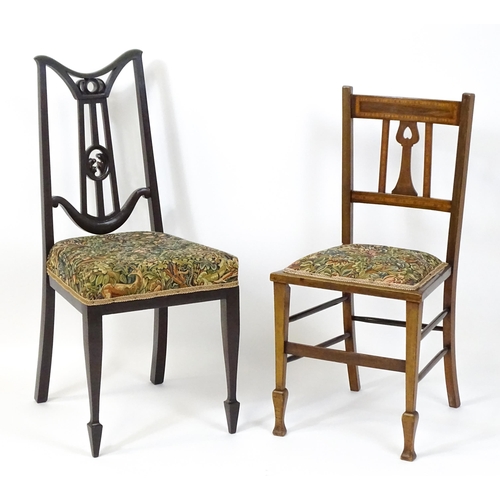 25 - An early 20thC mahogany side chair with satinwood crossbanding. Together with an Art Nouveau side ch... 