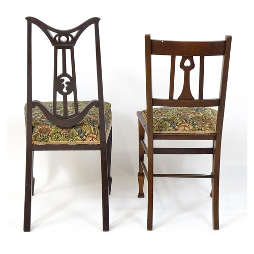 25 - An early 20thC mahogany side chair with satinwood crossbanding. Together with an Art Nouveau side ch... 