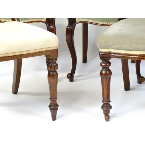 33 - A group of seven chairs to include four mahogany balloon backs, a deep buttoned side chair and two 1... 