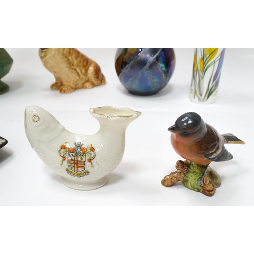 61 - A quantity of assorted ceramic wares to include a Beswick model of a Chaffinch, Poole pottery vases,... 