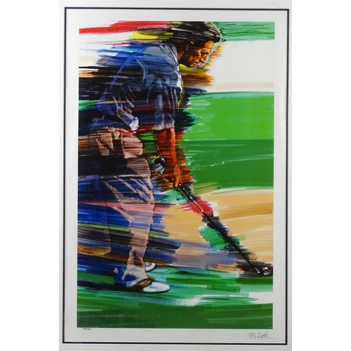 14 - Two limited edition sporting prints by B. Hall, one depicting a tennis player, the other a golfer. S... 