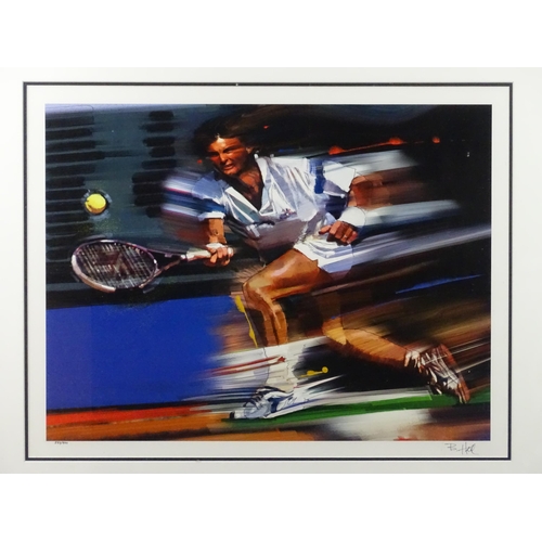 14 - Two limited edition sporting prints by B. Hall, one depicting a tennis player, the other a golfer. S... 