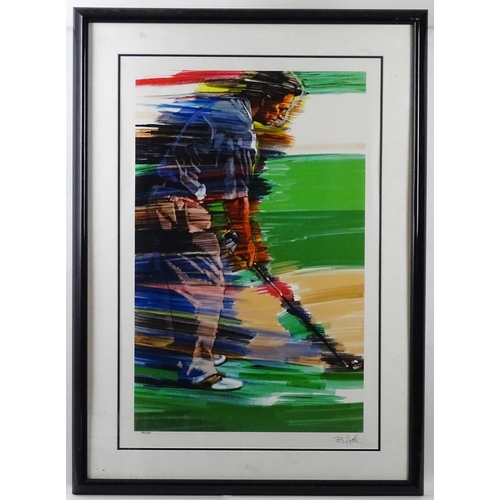 14 - Two limited edition sporting prints by B. Hall, one depicting a tennis player, the other a golfer. S... 