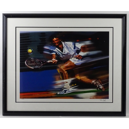 14 - Two limited edition sporting prints by B. Hall, one depicting a tennis player, the other a golfer. S... 