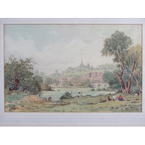 24 - Four paintings to include a watercolour seascape signed R. Montgomery, a pastel valley landscape sig... 