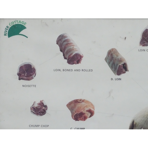 28 - A River Cottage livestock / butchery diagram poster depicting a Suffolk yearling sheep , sectionalis... 