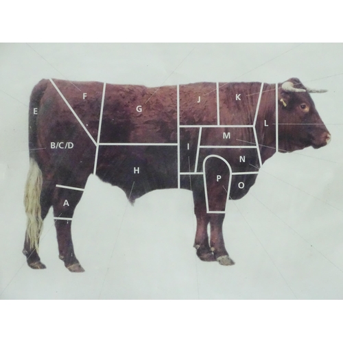 29 - A River Cottage livestock / butchery diagram poster depicting a Shorthorn bullock , sectionalised wi... 