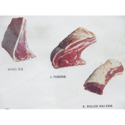 29 - A River Cottage livestock / butchery diagram poster depicting a Shorthorn bullock , sectionalised wi... 