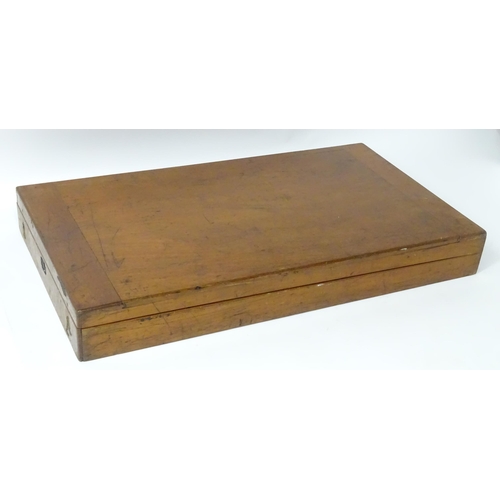 62 - A 19thC mahogany folding bagatelle / table billiards board, the interior with inset boxwood and ebon... 