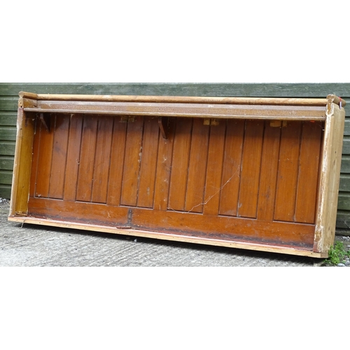 75 - Two early 20thC pitch pine church nave panels, one with inset shelf , each approx 86