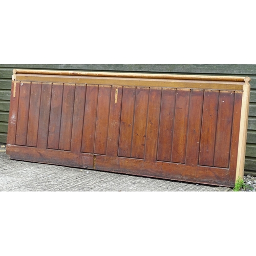 75 - Two early 20thC pitch pine church nave panels, one with inset shelf , each approx 86