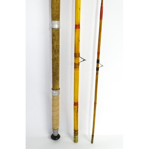 832 - Six 20thC sea fishing rods, to include a fibreglass Milbro 'Commander' boat road with cloth case, a ... 