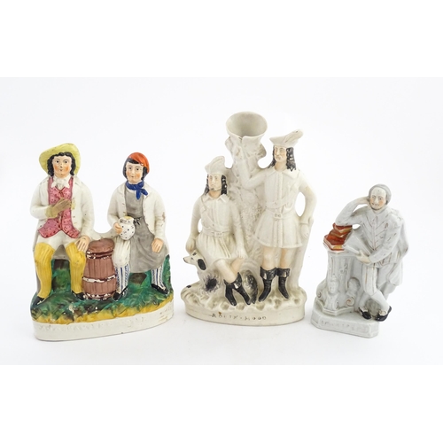 144 - Three Staffordshire figures / figural groups comprising Robin Hood, Shakespeare and Tam O' Shanter a... 