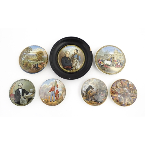 147 - A quantity of Prattware pot lids to include F. M. Lord Raglan & General Canrobert, Strathfieldsaye t... 