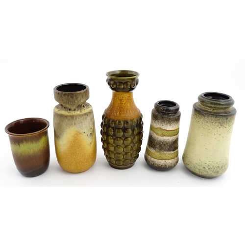 180 - Five West German vases to include a Bay example with bubble detail, a tapering vase with banded deta... 