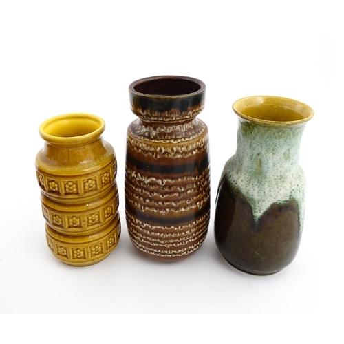 184 - Three West German vases to include a Scheurich ochre glazed vase with banded relief floral decoratio... 