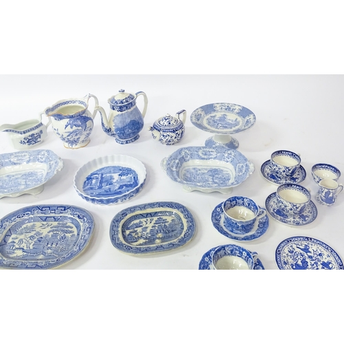 197 - A quantity of assorted blue and white wares to include Palissy Pottery coffee / hot water pot, cups,... 