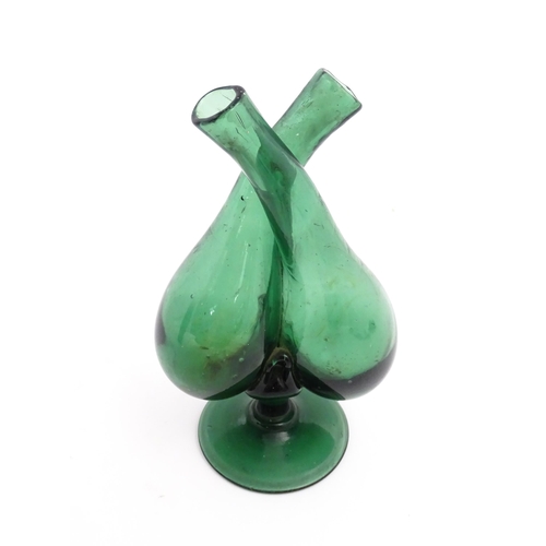 252 - Assorted glass items to include a pair of cut glass candlesticks, a green glass oil and vinegar bott... 