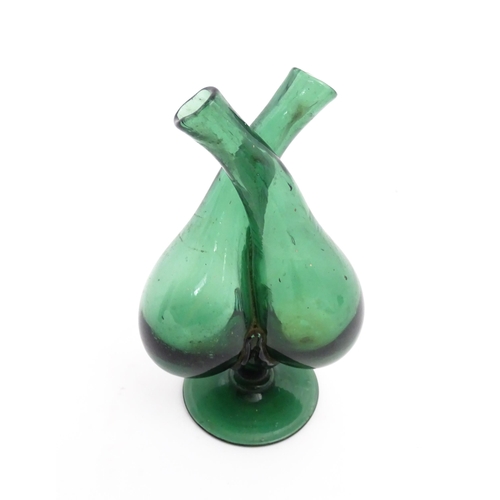 252 - Assorted glass items to include a pair of cut glass candlesticks, a green glass oil and vinegar bott... 