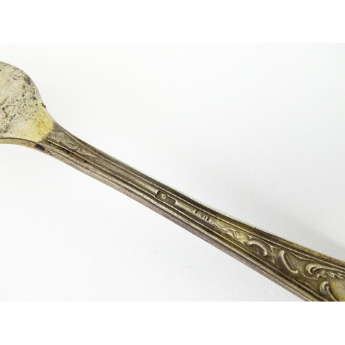 466 - An 18thC Irish silver spoon. Together with a Russian .875 silver spoon and fork, and an Icelandic Ch... 