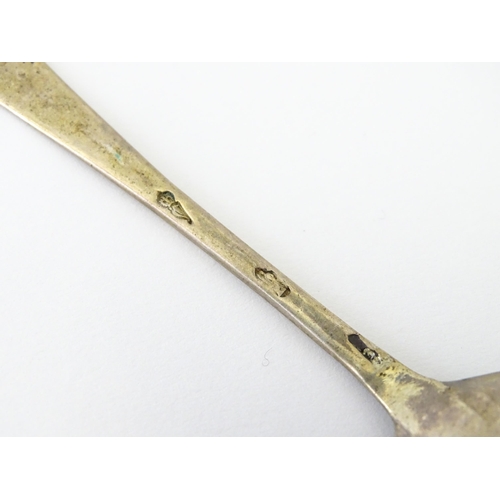 466 - An 18thC Irish silver spoon. Together with a Russian .875 silver spoon and fork, and an Icelandic Ch... 