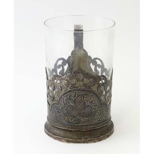 470 - A Continental .835 silver tisane cup holder with niello decoration. Possibly Russian. The whole appr... 