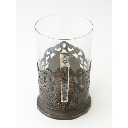 470 - A Continental .835 silver tisane cup holder with niello decoration. Possibly Russian. The whole appr... 