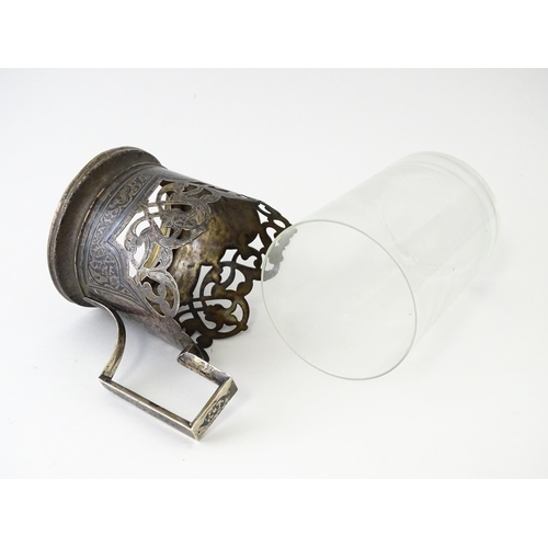 470 - A Continental .835 silver tisane cup holder with niello decoration. Possibly Russian. The whole appr... 