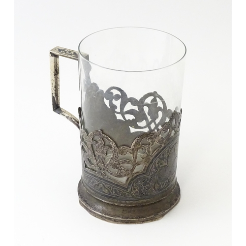 470 - A Continental .835 silver tisane cup holder with niello decoration. Possibly Russian. The whole appr... 