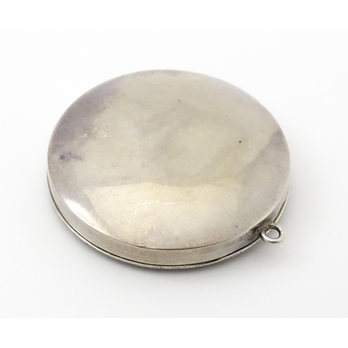 491 - An Art Deco silver compact with guilloche enamel decoration to lid, hallmarked Birmingham 1926, make... 