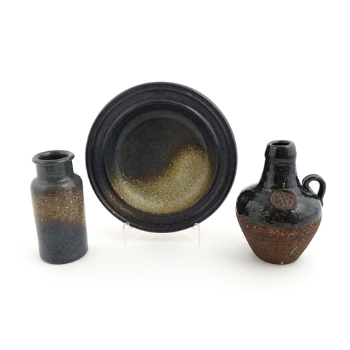 119 - Two Nittsjo Swedish pottery items to include a vase of conical form, and a dish. Together with a Gab... 