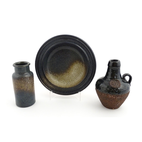 119 - Two Nittsjo Swedish pottery items to include a vase of conical form, and a dish. Together with a Gab... 