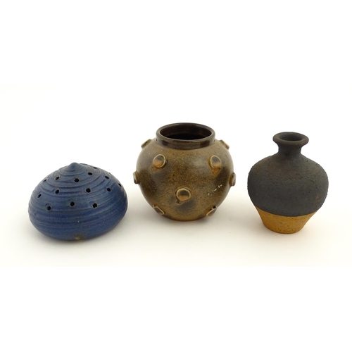 128 - Three Scandinavian studio pottery items to include an incense holder by Eva Bengtsson for Asbo, a sq... 