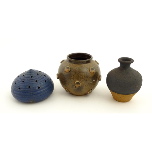 128 - Three Scandinavian studio pottery items to include an incense holder by Eva Bengtsson for Asbo, a sq... 