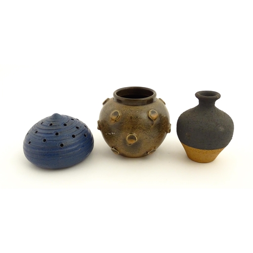 128 - Three Scandinavian studio pottery items to include an incense holder by Eva Bengtsson for Asbo, a sq... 