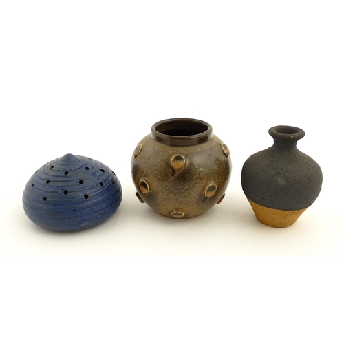 128 - Three Scandinavian studio pottery items to include an incense holder by Eva Bengtsson for Asbo, a sq... 