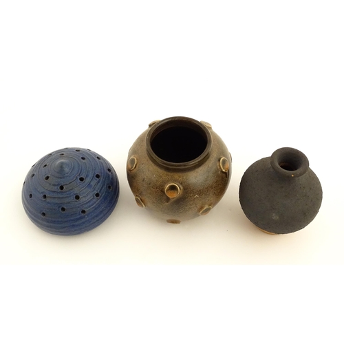 128 - Three Scandinavian studio pottery items to include an incense holder by Eva Bengtsson for Asbo, a sq... 