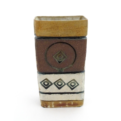 129 - A Cornish studio pottery slab vase by Graham Fern and Jon Cheney for Porthleven Pottery with roundel... 