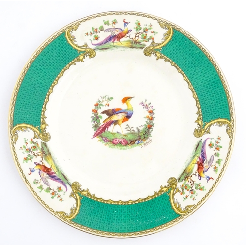 140 - A Royal Crown Derby plate decorated in the Olde Aves pattern. Together with three Myott plates and a... 