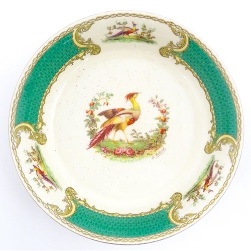 140 - A Royal Crown Derby plate decorated in the Olde Aves pattern. Together with three Myott plates and a... 