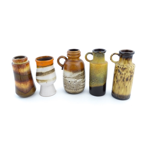 188 - Five assorted West German vases to include a Scheurlich vase of tapering form no. 209-10, a Strehla ... 