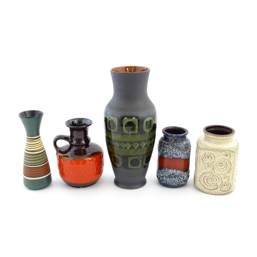 190 - Five assorted West German vases to include a Dumler & Breiden vase with banded geometric detail no. ... 