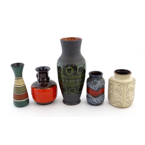 190 - Five assorted West German vases to include a Dumler & Breiden vase with banded geometric detail no. ... 