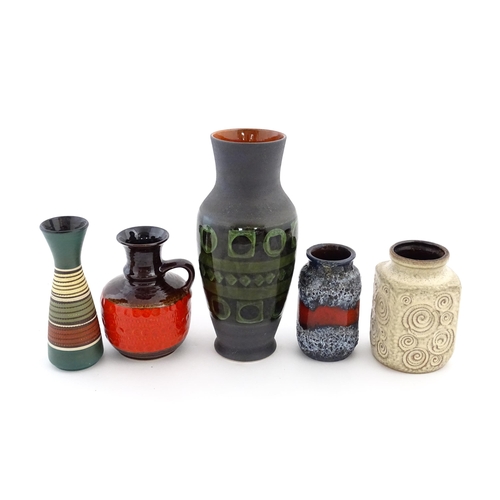 190 - Five assorted West German vases to include a Dumler & Breiden vase with banded geometric detail no. ... 