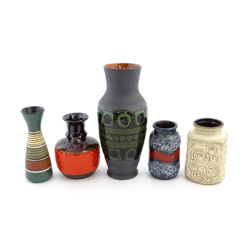 190 - Five assorted West German vases to include a Dumler & Breiden vase with banded geometric detail no. ... 